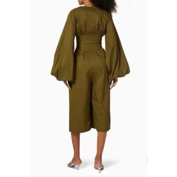 NWT ANDREA IYAMAH Nia Culotte Jumpsuit 100% Cotton Olive Green Size Small - Picture 4 of 5